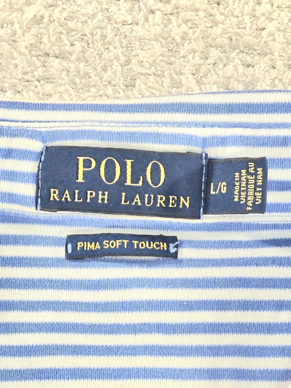 Polo Ralph Lauren Women's L Pima Soft Touch Striped Polo Shirt Blue White Pink - Picture 6 of 9